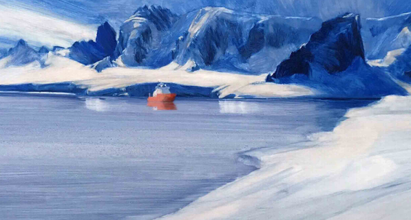 Painting of a snowy and icy landscape