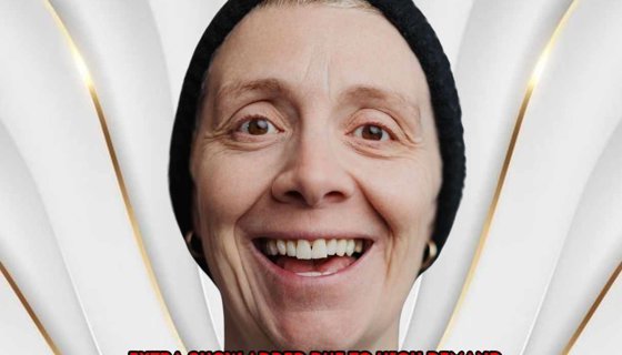 Karen Dunbar Stand Up Comedy Tour poster that reads 'Karen Dunbar Stand Up Comedy Tour 2025, Kirkintilloch' with Karen Dunbar pictured in the centre