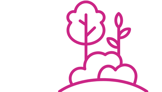 Purple outline of trees and clouds on a white background