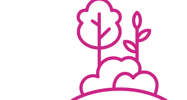 Purple outline of trees and clouds on a white background