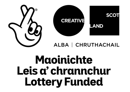 black and white logo graphic featuring the national lottery and creative scotland