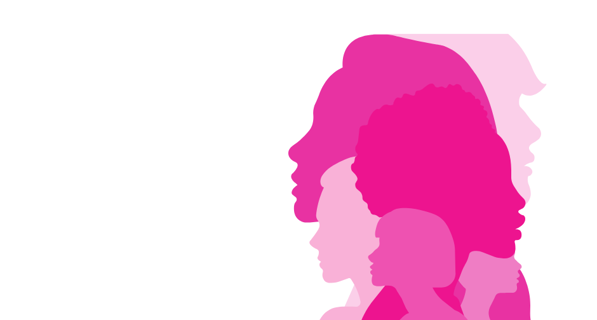 pink sillouettes of womens heads on a white background