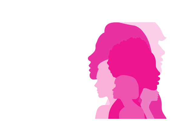 pink sillouettes of womens heads on a white background